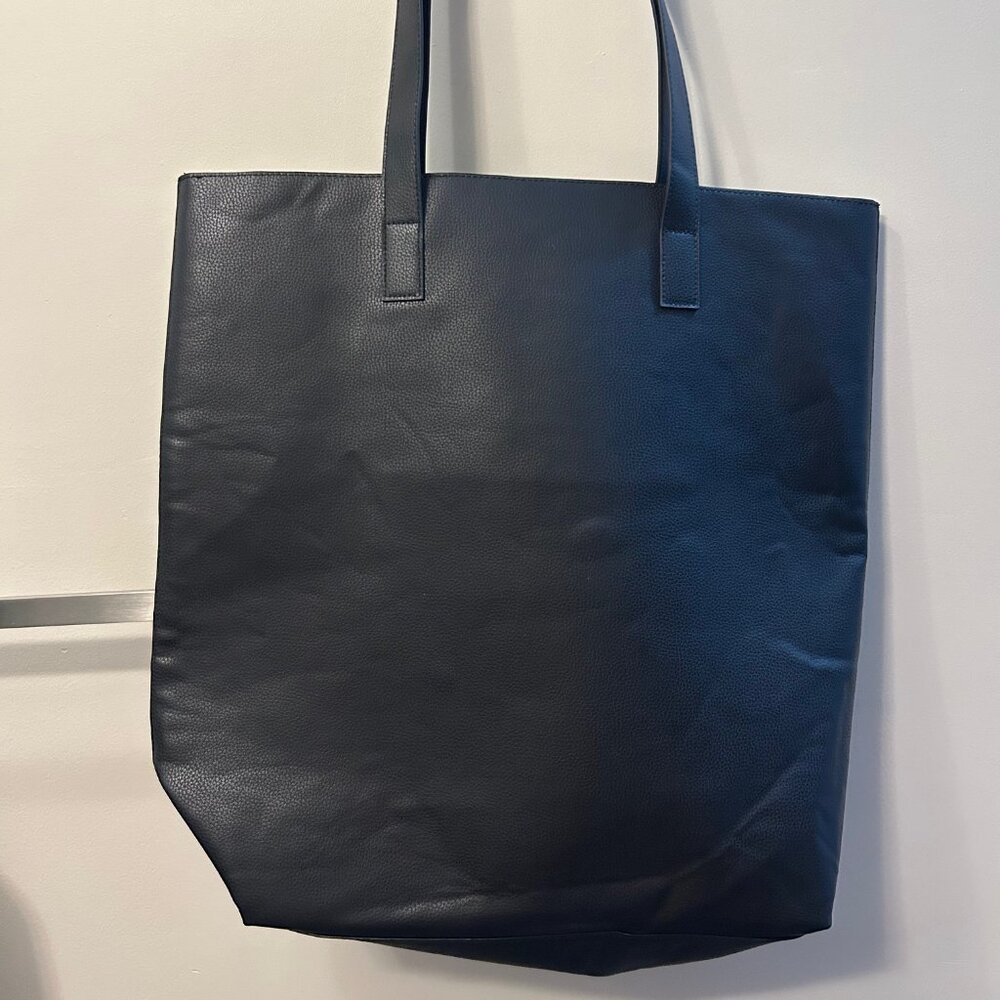 H&M Black Faux Leather Tote Bag with Zipper Pouch